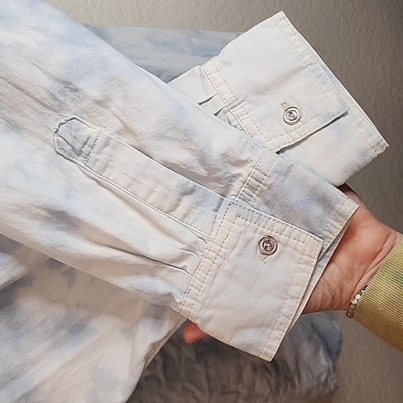 WEAR Seattle Seahawks Button Down Tie Dye Denim Long Sleeve Shirt - Picture 6 of 13